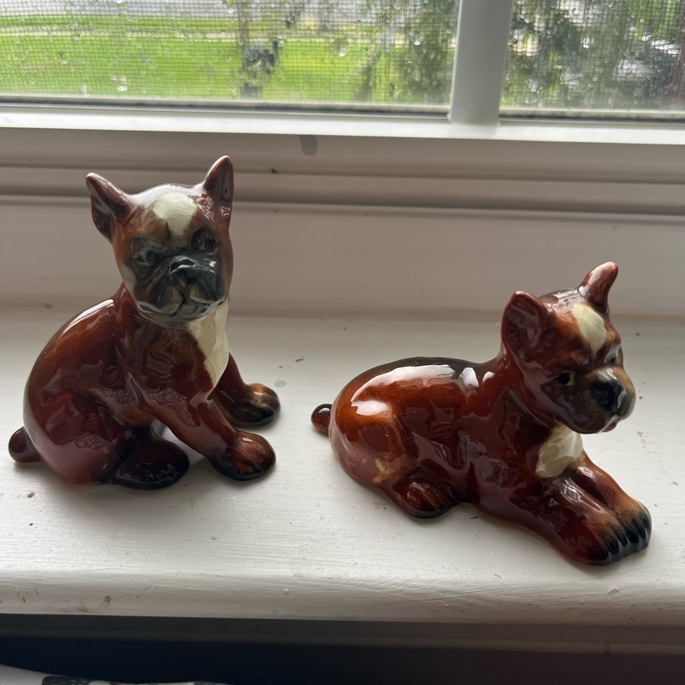 Dog /Boxers pair Goebel made in Germany china figurines vintage